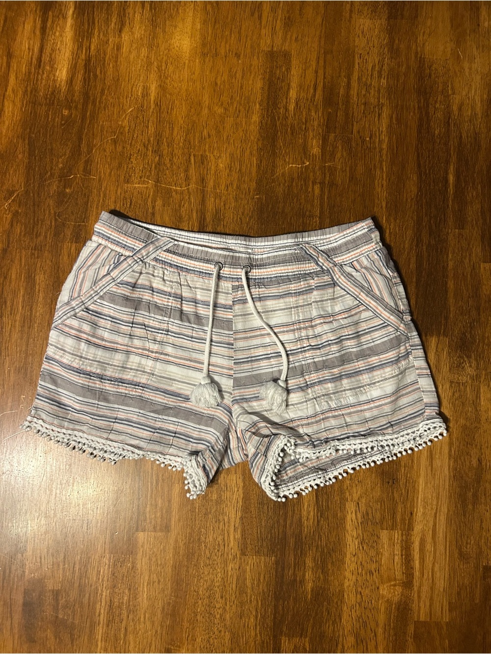 Maurices Light Blue, Orange, and White Striped High-Rise Drawstring Shorts